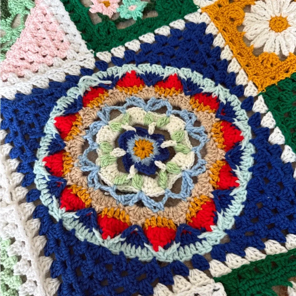 Secret garden style floral granny afghan Handmade Crochet blanket 75” x …